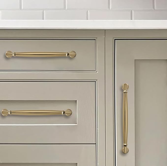 khtumeware 2 Pack 3-3/4 Inch(96mm) Brushed Brass Cabinet Pulls Heavy Duty Solid Warm Brass Cabinet Handles Kitchen Brushed Gold Cabinet Hardware for Cupboard Drawer Handles