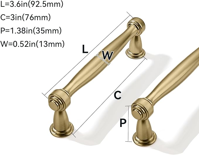10 Pack 3inch(76mm) Center to Center Champagne Bronze Cabinet Pulls Champagne Brass Handles for Cabinets Cupboard Solid Heavy Duty Drawer Handles Dressers Kitchens bedrooms