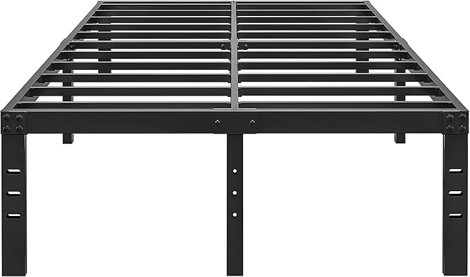 16 Inch King Size Bed Frame - No Box Spring Needed Heavy Duty Black Metal Platform Mattress Foundation, Non-Slip Noise Free Easy Assembly Steel Slats Bedframes with Cleance Storage