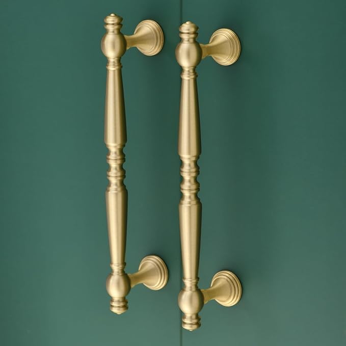 -5 Pack Solid Brass Kitchen Cabinet Pulls, 5 Inch Hole Distance Brushed Matt Gold Dresser Drawer Handles, Furniture Hardware for Cupboard Wardrobe Bifold Door