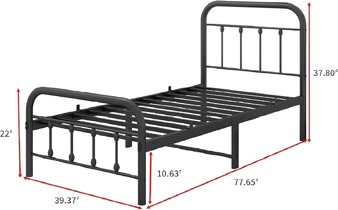 DUMEE Metal Twin Bed Frame with Vintage Headboard and Footboard Sturdy Premium Steel Slat Support No Box Spring Needed, Textured Black
