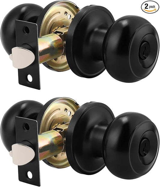 Probrico (2 Pack Black Entry Door Knobs with Key, Keyed Alike Door Locksets,Exterior Door Handle Locks, Black Door Locks with Same Keys, Entrance Lock Security