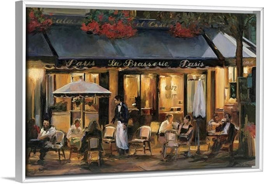 CANVAS ON DEMAND La Brasserie White Float Framed Canvas Wall Art Print by Marilyn Hageman, Traditional, Home Decor, Street Scene, Nature Artwork, 18" x12in