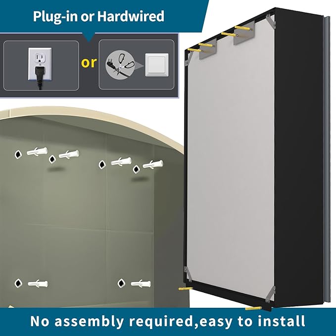 28 x 30 inch Lighted Medicine Cabinet with Mirror, LED Bathroom Cabinet with Anti-Fog, Dimmable 3 Colors Front & Bottom Light, Buit-in Sockets & USBs, 2 Shelves, Plug-in or Hardwired