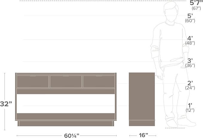 Prepac Natural Oak Simply Modern Entryway Table, Narrow Console Table with 3 Drawers, Media Console with Storage, 15.75" D x 60.25" W x 32" H