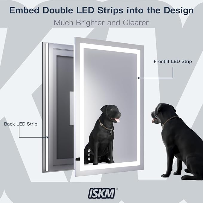 ISKM 48'' x 40'' LED Mirror for Bathroom Lighted Vanity Mirror for Wall Front Lights + Backlit LED Bathroom Mirror Anti-Fog Tempered Glass ETL Listed