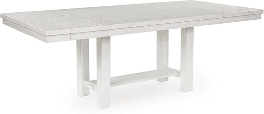 Signature Design by Ashley Robbinsdale Casual Removable Center Leaf Dining Extension Table with Trestle Base, Wood, Ash Veneer, Tabletop with Planked Effect, 2 Removable Center Leaves, Seats 8, White