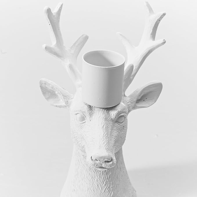 DN DECONATION Candlestick Holders Reindeer Votive Candle Holders for Taper Candles, Christmas Deer Candle Holder Centerpieces for Dining Table, Mantel & Holiday Decorations Set of 4 (White)