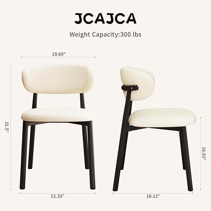 Kitchen Dining Chairs Set of 2 Modern Upholstered Leather Farmhouse Dining Room Chair with Metal Legs, Black/Beige