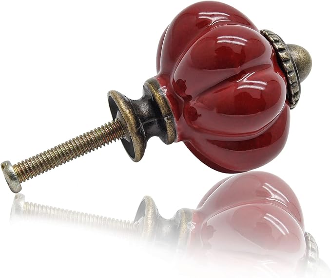 12pcs Rust Red Vintage Ceramic Cabinet Knobs, Dresser Handles with Mounting Screws