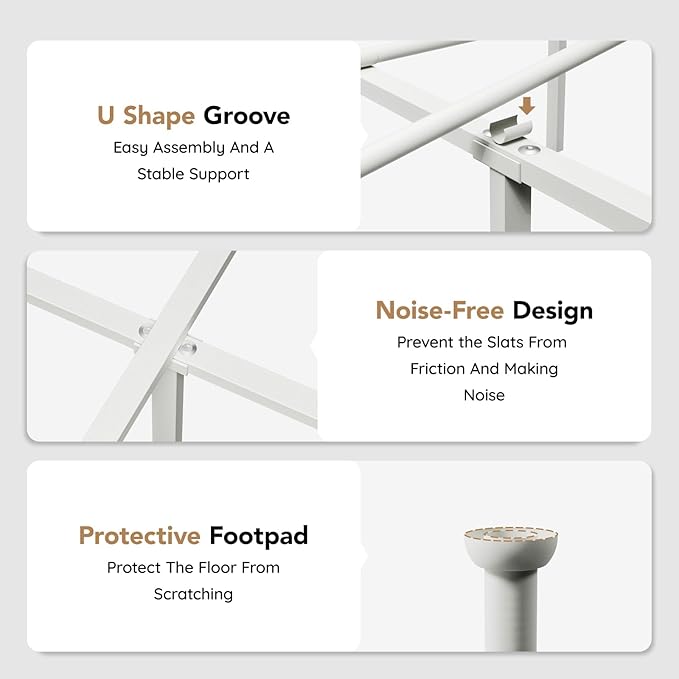 King Size Bed Frame with Headboard,Metal Platform Bed Frame Mattress Foundation with Footboard, Under Bed Storage, Strong Metal Slats Support, No Box Spring Needed, White