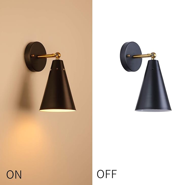 MWZ Modern Black Wall Sconces Lighting, 2 Pack Gold Rustic Lamp Fixture Farmhouse Simplicity Bronze Finish Arm Swing Industrial Wall Lights for Bedroom,Living Room,Reading,Kitchen