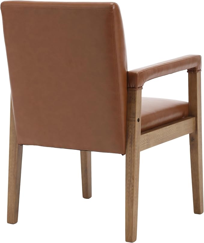 Mid Century Modern Dining Chairs Set of 2 Faux Leather Upholstered Accent Chairs Comfy Kitchen Chairs with Solid Wood Frame Armchair for Living Room, Brown