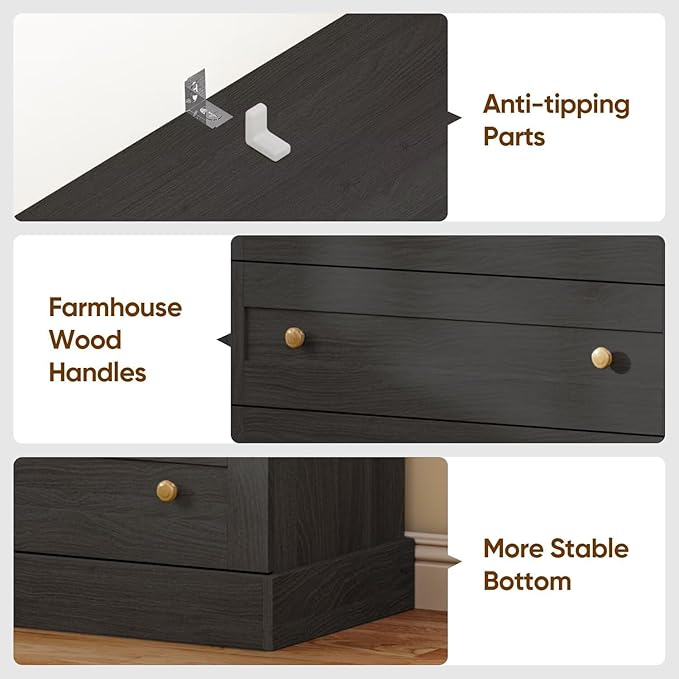 Vyre 71" Tall Farmhouse Bookshelves with Drawers, Large Modular Bookcase with Adjustable Shelves, Storage Cabinet for Living Room, Kitchen, Black, Set of 4