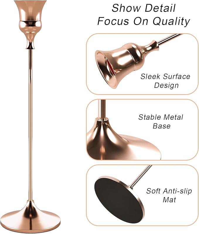 Candlestick Holders Rose Gold, 12 Packs Taper Candle Holder for Candlesticks, Candle Sticks Holder Decor for Home Decor