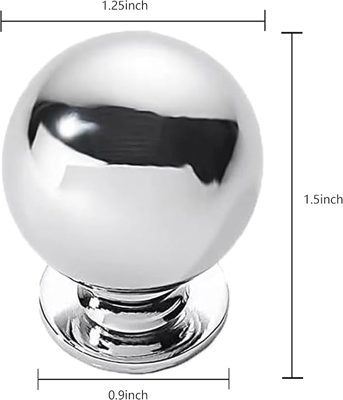 khtmeware 2 Pack 1-1/4 Inch Soild Polished Chrome Cabinet Knobs Bi-Fold Door Knobs Large Heavy Duty Ball Kitchen Cabinet Hardware Drawer Knobs Pulls for Drawers.