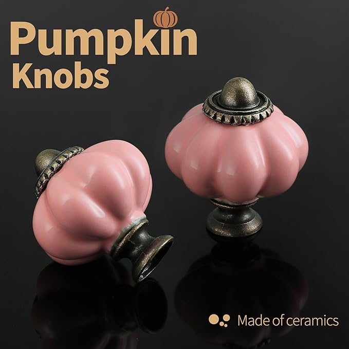 Pink Pumpkin Knobs 6 Pack Ceramic Cabinet Knobs Vintage Drawer Pulls - Antique Dresser Pulls with Screws for Closet Drawer Cupboard Cabinet and DIY Home Project