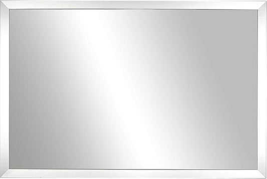 Frame My Mirror Silver Bathroom Mirror for Wall, 36" x 42" Satin Nickel Bathroom Vanity Mirror, Made in USA, Hangs Horizontally or Vertically, Ellis Design