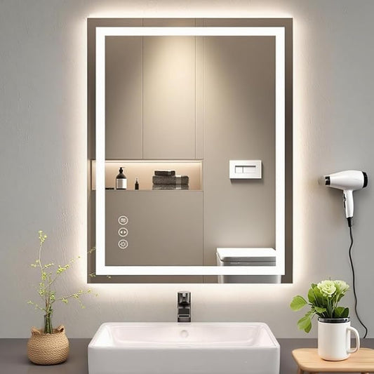 28"x20" LED Bathroom Mirror - Lighted Vanity Mirror with 3 Color Temperatures, Anti-Fog, Dimmable, Backlit + Front Lit, Memory Function, 3-Year Warranty, Easy to Install