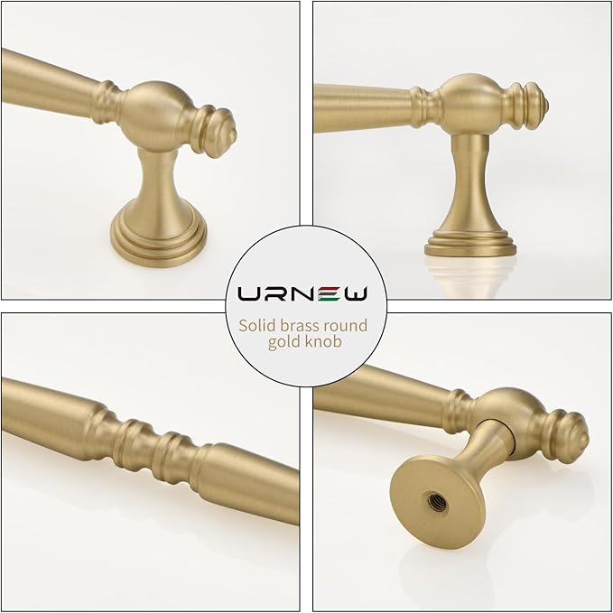 -5 Pack Solid Brass Kitchen Cabinet Pulls, 5 Inch Hole Distance Brushed Matt Gold Dresser Drawer Handles, Furniture Hardware for Cupboard Wardrobe Bifold Door