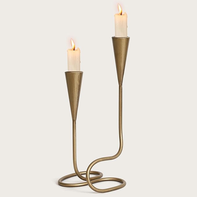 Vintage Twisted Brass Style Candle Holder, Candlestick Holder for Table Decoration, Holiday, Wedding, Housewarming (Size C)