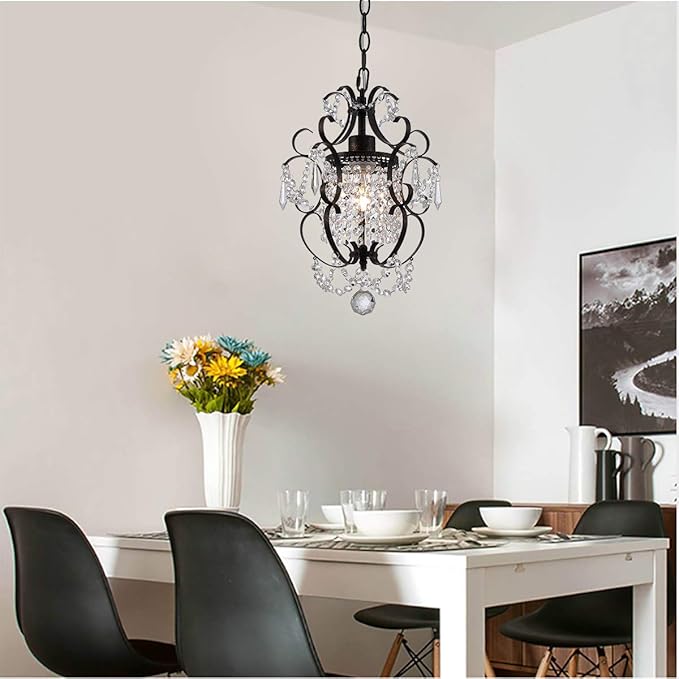 Mini Bronze Chandelier (1 Light,11-Inch),Small Chandelier Crystal Ceiling Light Fixture for Bedroom,Girls Room,Bathroom,Closet