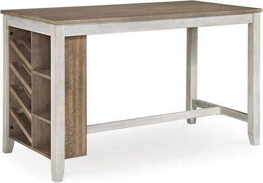 Signature Design by Ashley Skempton Farmhouse 36" Counter Height Dining Table with Storage & Wine Rack, Whitewash