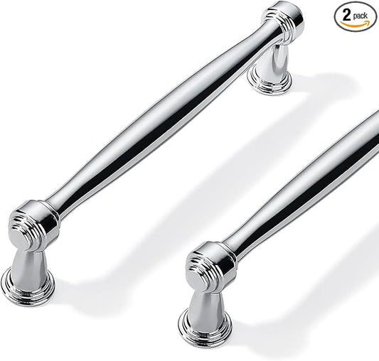 2 Pack 5inch(128mm) Center to Center Vibrant Polished Chrome Cabinet Pulls Handles for Cabinets Cupboard Solid Heavy Duty Drawer Handles Dressers Kitchens bedrooms