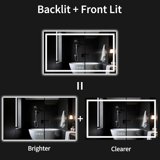 30"x60" LED Bathroom Mirror with Lights, Dimmable, Anti-Fog, Lighted Bathroom Vanity Mirror for Wall, Backlit + Front Lit, Memory Function, Shatter-Proof, Tempered Glass
