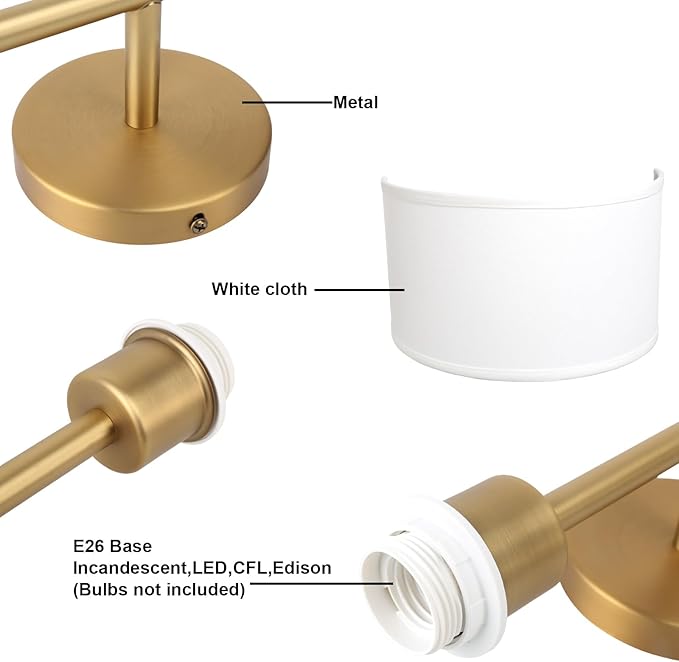 Yosoan Fabric Wall Sconce Indoor Bedside Wall Lamp Fixture, Vintage Industrial Hardwired Boho Semi Circular with White Half Moon Shade for Reading Bedroom Living Room Dinning Room(Antique)