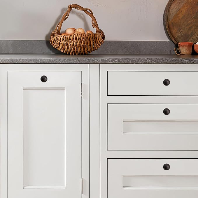 khtmeware 2 Pack 1-1/4 Inch Soild Oil Rubbed Bronze Cabinet Knobs Bi-Fold Door Knobs Large Heavy Duty Ball Kitchen Cabinet Hardware Drawer Knobs Pulls for Drawers.