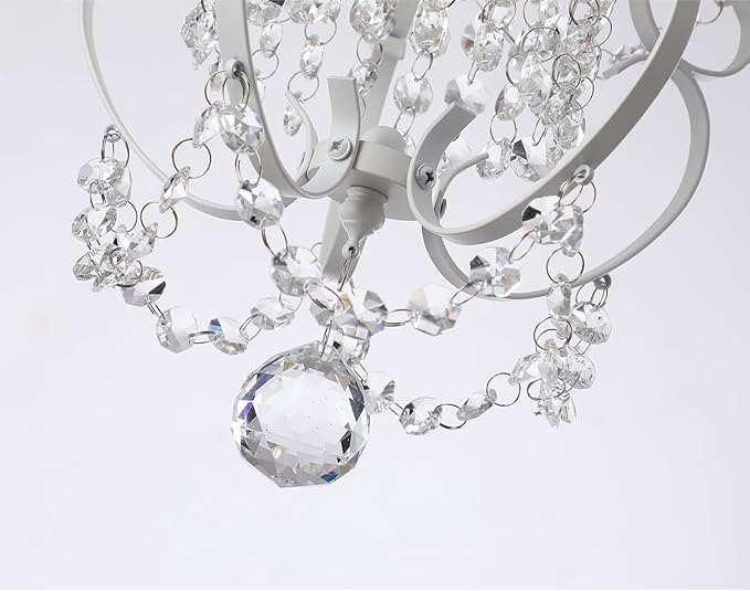 Mini Chandelier(1-Light,11-inch), White Crystal Chandelier Iron Ceiling Light Fixture,Small Crystal Chandeliers for Hallway,Foyer,Girls Room,Dining Room