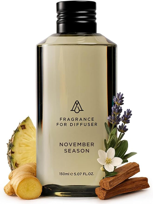 AromaPlan Hotel Scents November Season 5 Fl Oz (148ml), Home Luxury Aroma & Hotel Fragrance Diffuser Oil- Hotel Diffuser Oil for Aromatherapy- USA Made, Bigger Bottle, Bolder Aroma & Longer Lasting
