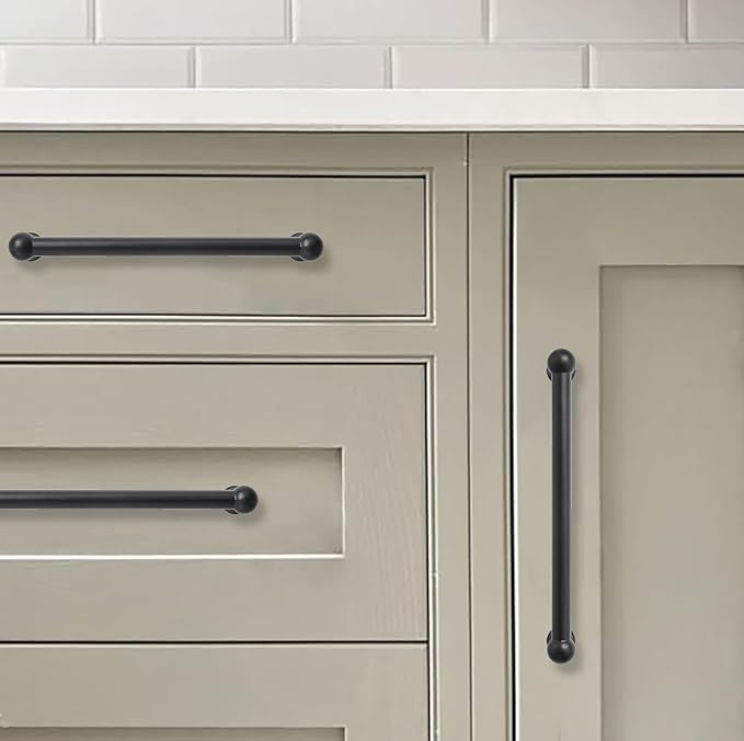 khtumeware 2 Pack 10 Inch Hole Center Matte Black Cabinet Pulls Heavy Duty Solid Cabinet Handles cabinets Dressers Kitchens Handles Bathroom cabinets