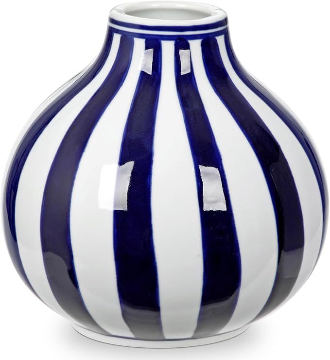 Hollyone Blue and White Vase Porcelain Vases Stripe Small Chinoiserie Vase Classic Ceramic Chinese Floral Vases for Bedroom Living Room Console Table Accent Shelf Tabletop Decor