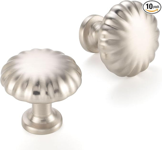 10 Pack 1-1/4 Inch, Round Brushed Nickel Cabinet Knobs Satin Nickel Drawer Knobs Silver Cabinet Pulls, ZK2408 Solid Kitchen Hardware for Cabinets Drawers Bedroom Dresser Bathroom Cupboard