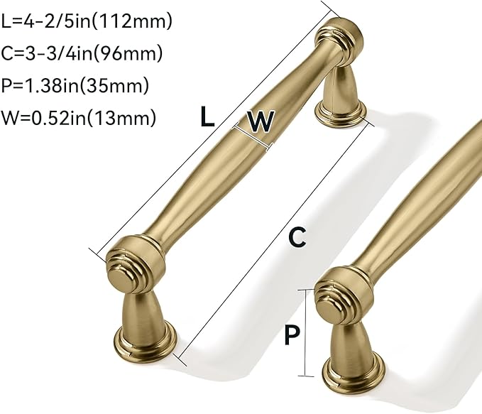 10 Pack 3-3/4inch(96mm) Center to Center Brushed Brass Cabinet Pulls Satin Brass Handles for Cabinets Cupboard Solid Heavy Duty Drawer Handles Dressers Kitchens bedrooms