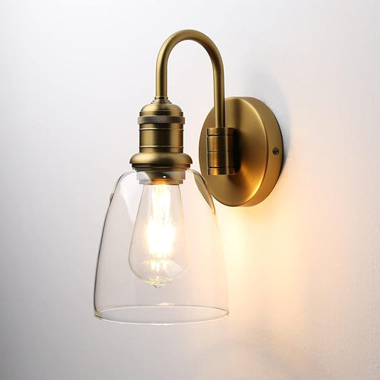 1-Light Vintage U-Shaped Wall Sconce Lamp with Cloche Clear Glass Shade, Industrial Indoor Wall Light Fixture for Bathroom Living Room Bedroom Over Kitchen Sink