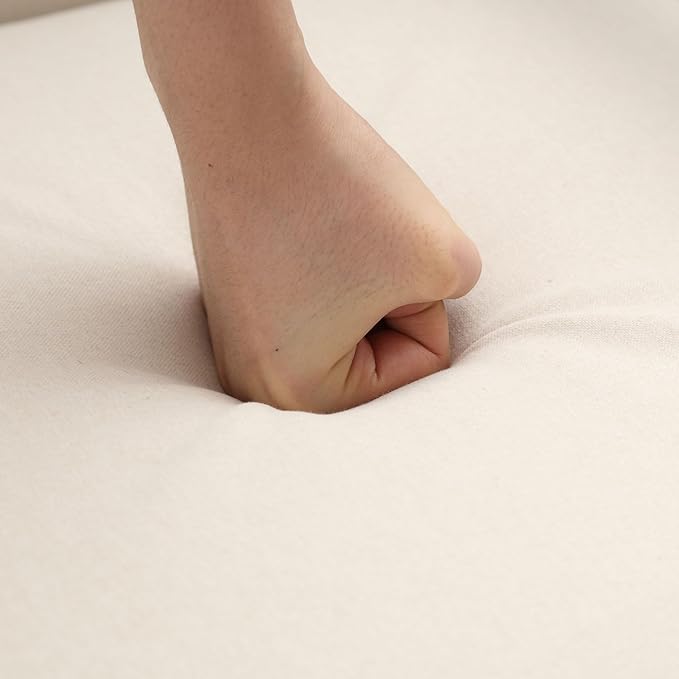 Mid Century Modern Dining Chairs Set of 4 Linen Fabric Upholstered Kitchen Chairs Comfy Accent Side Chairs with Solid Wood Frame Armchair for Living Room, Ivory