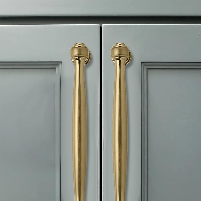 10 Pack 3inch(76mm) Center to Center Brushed Brass Cabinet Pulls Satin Brass Handles for Cabinets Cupboard Solid Heavy Duty Drawer Handles Dressers Kitchens bedrooms