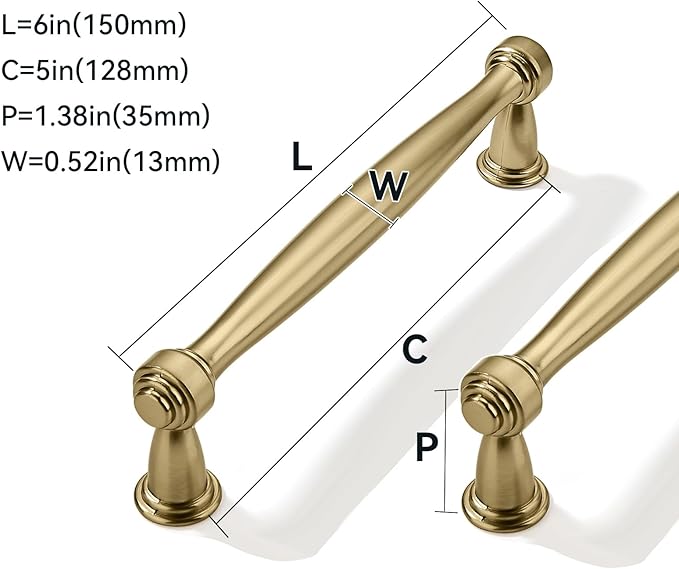 10 Pack 5inch(128mm) Center to Center Champagne Bronze Cabinet Pulls Champagne Brass Handles for Cabinets Cupboard Solid Heavy Duty Drawer Handles Dressers Kitchens bedrooms