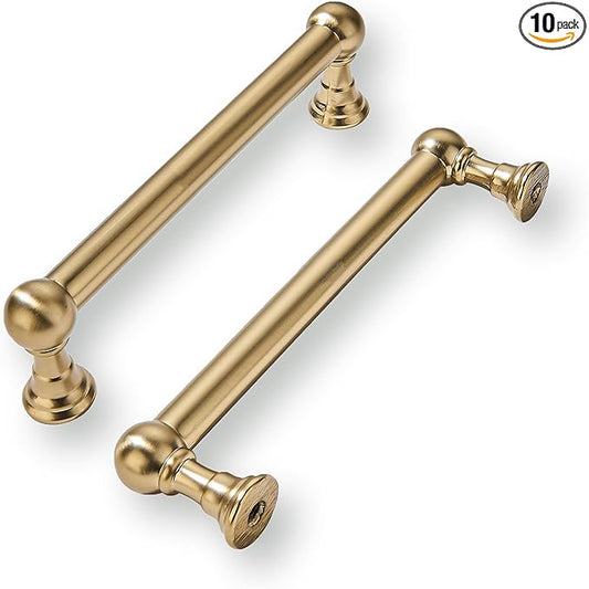 khtumeware 10 Pack 3-3/4 Inch Hole Center Champagne Bronze Cabinet Pulls Heavy Duty Solid Satin Brass Cabinet Handles for cabinets Dressers Kitchens Handles Bathroom cabinets