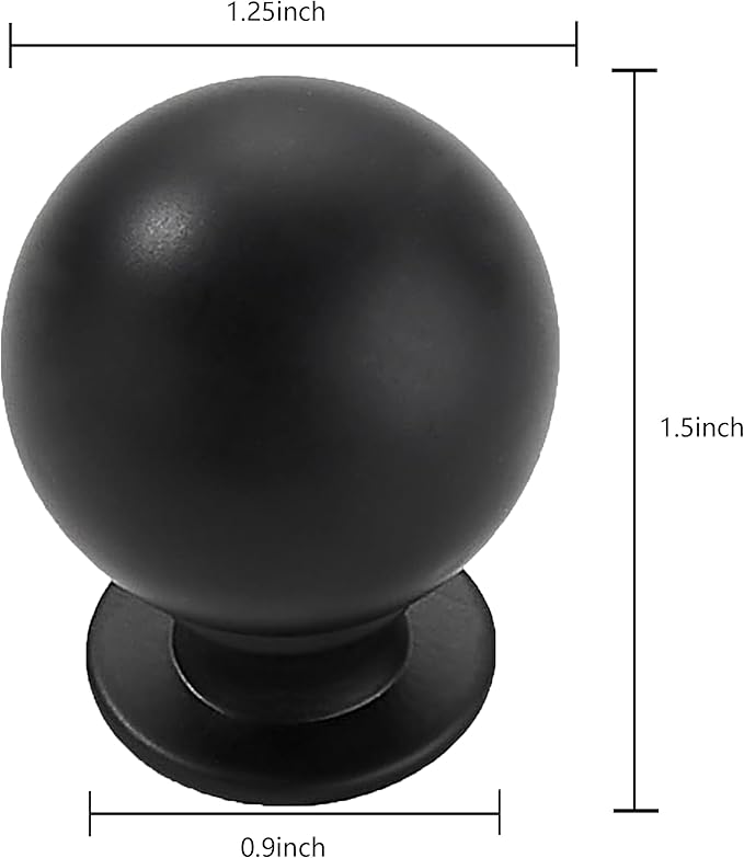 khtmeware 2 Pack 1-1/4 Inch Soild Matte Black Cabinet Knobs Bi-Fold Door Knobs Large Heavy Duty Ball Kitchen Cabinet Hardware Drawer Knobs Pulls for Drawers.