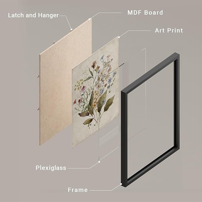SIGNWIN Framed Set Vintage Wildflower Bouquet Antique Botanical Illustrations Modern Art Decorative Scenic Multicolor Nature Wilderness for Bedroom - 12"x16"x4 Black