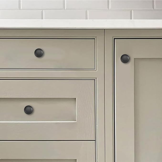 khtumeware 2 Pack 1-1/2 inch Bifold Closet Door Knobs Matte Black Cabinet Knobs Made of Zinc Alloy Suitable for Kitchen Cabinets/Bathroom Cabinets/Bedroom Furniture Includes Installation Screws