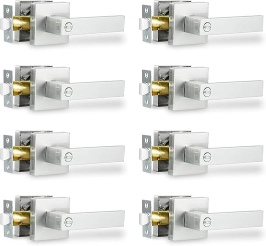 Privacy Door Lever, Heavy Duty Interior Door Handles for Bathroom & Bedroom Privacy Door Lock Handle Keyless Door Knobs in Satin Nickel for Right & Left Sided Doors, 8 Pack