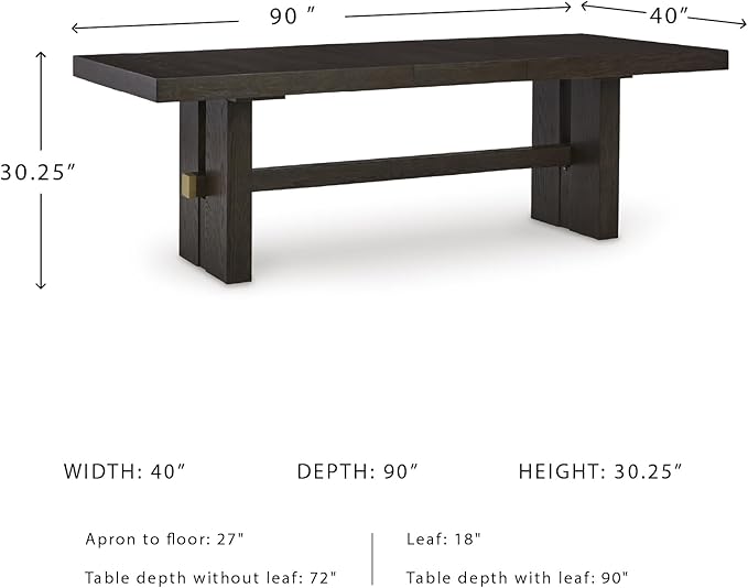 Signature Design by Ashley Burkhaus Rectangle Dining Room Extension Table, Removable Center Leaf, Seats up to 8, Wood, 40" W x 90" D x 30.25" H, Dark Brown