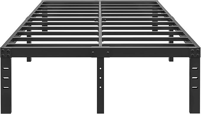 14 Inch Metal Bed Frame Queen Size No Box Spring Needed - Easy Assembly Heavy Duty Noise Free Narrow Bedframes - Double Black Basic Steel Slats Platform with Storage