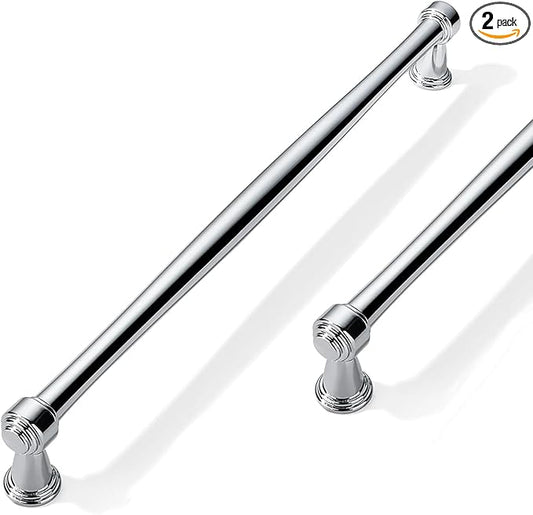 2 Pack 12inch(305mm) Center to Center Vibrant Polished Chrome Cabinet Pulls Handles for Cabinets Cupboard Solid Heavy Duty Drawer Handles Dressers Kitchens bedrooms