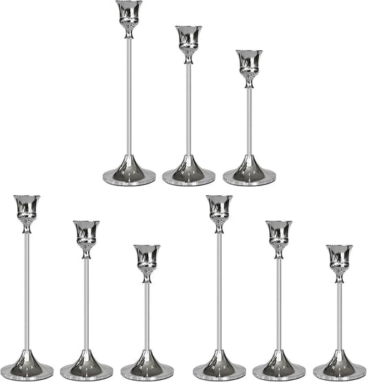 Candlestick Holders Silver, 9 Packs Taper Candle Holder for Candlesticks, Candle Sticks Holder Decor for Home Decor
